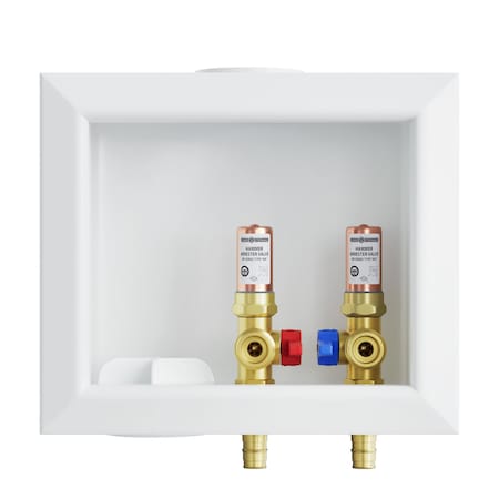 Jones Stephens Washing Machine Box, Left Outlet with Water Hammer Arrestor, 1/2in. PEX F1960 Connection B05850